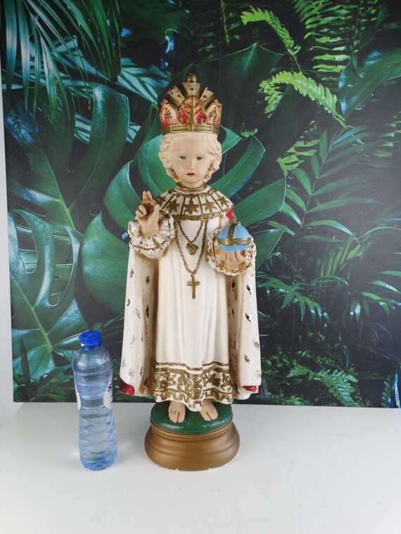 Lebber vintage® - Vintage XXL Jesus of Prague. Height 61 cm - 24.4 inches high. Large vintage statue of baby Jesus of Prague.