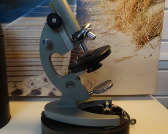 Vintage Japanese Metal Microscope Set: Mid Century Lab Decor - Etsy