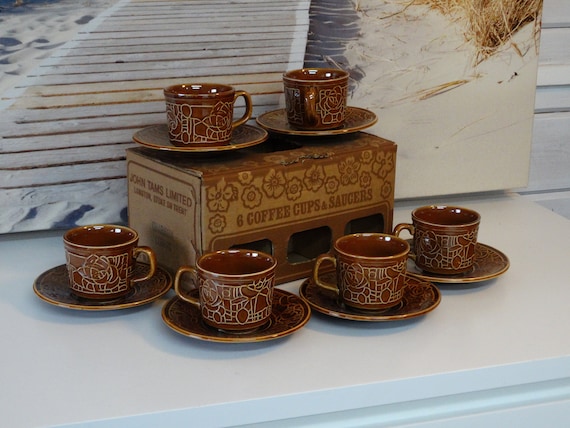 Lebber vintage® - Ceramic cups with saucers Set of 6, JohnTams England Pottery, Coffee cups. Made in England. collectable
