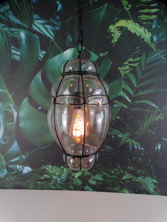 Lebber vintage® - Beautiful blown glass ceiling lamp, Lantern style lamp, Murano glass, Venetian lamp.