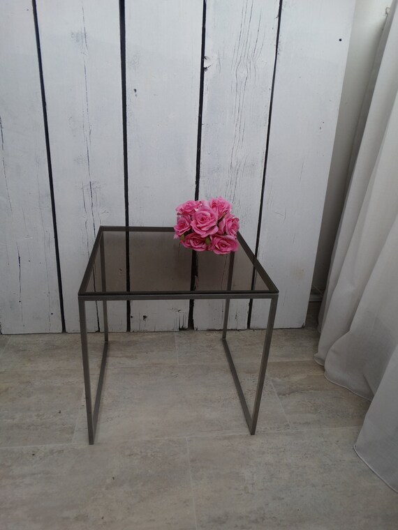 Lebber vintage® - Modern Vintage metal Table with Smoked Glass, Original metal side table with bronze Glass.