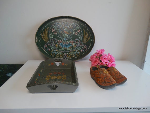 Lebber vintage® - Hindeloopen hand-painted tray, folk art tray, hand-painted tray, Frisian tray, Hindeloopen tray, Vintage Friesland, clogs