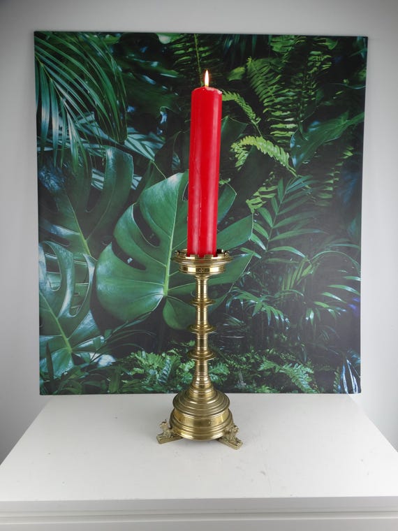 Lebber vintage® - Antique 18th Century Neo-Gothic Church Candlestick with Candle.