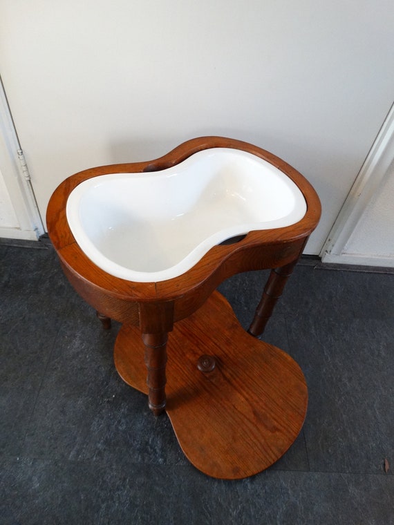 Lebber vintage® - Vintage French ceramic bidet bowl with standard wooden cabinet sink French vintage bathroom garden décor.