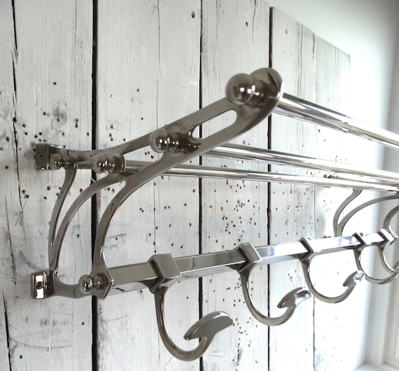 Lebber vintage® - Lebber vintage® - Beautiful wagon coat rack made of nickel-plated metal, French train coat rack, art deco style practical coat rack