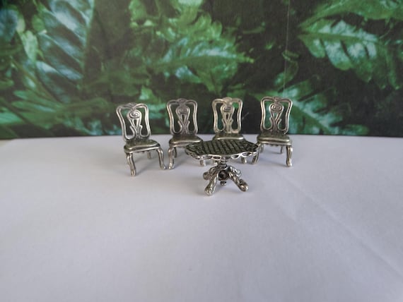Lebber vintage® - Vintage Silver, miniature dining room set, 4 chairs and a table.