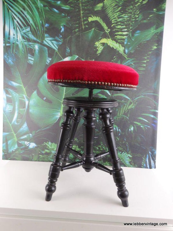 Lebber vintage® - Screw stool. Piano stool, height adjustable stool! With authentic fabric.