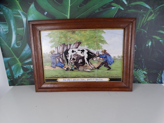 Lebber vintage® - Vintage Tile tableau in frame, He who pleads for a cow, admits one. Lawyers Tableau.