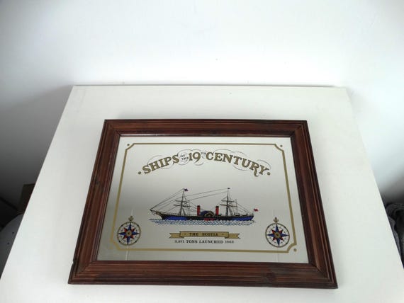 Lebber vintage® - The Scotia ship sign, vintage advertising café mirror, 19th-century ocean liner, sailing memorabilia, nautical art, maritime
