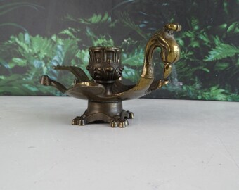 Lebber vintage® - Art Deco Brass Peacock Chamber Candlestick, Ornate Bronze Candle Holder Baroque Phoenix Made in Italy, Witchy Decor