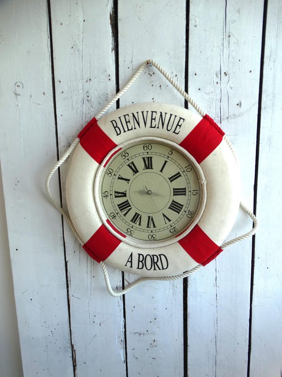 Lebber vintage® - Vintage lifebuoy with clock, for decoration.