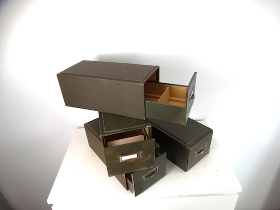 Lebber vintage® - Vintage archive box index card wooden chest with drawer storage industrial office studio library small chest with drawer
