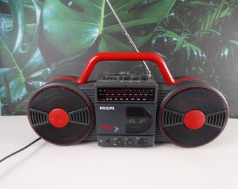 Lebber vintage® - Philips - Design Boombox-Radio Roller D8007 - 1986 - rot - AM/FM und Kassettendeck