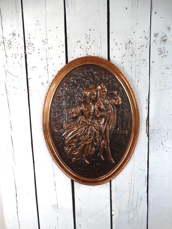 Lebber vintage® - Large 19th-century copper wall panel with relief image.