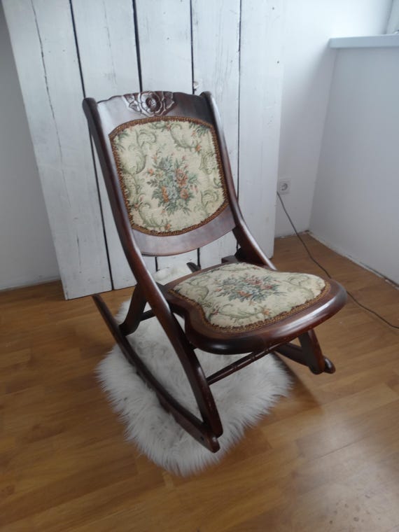 Lebber vintage® - Vintage wooden rocking chair, folding carved chair, swing chair, farmhouse decor.