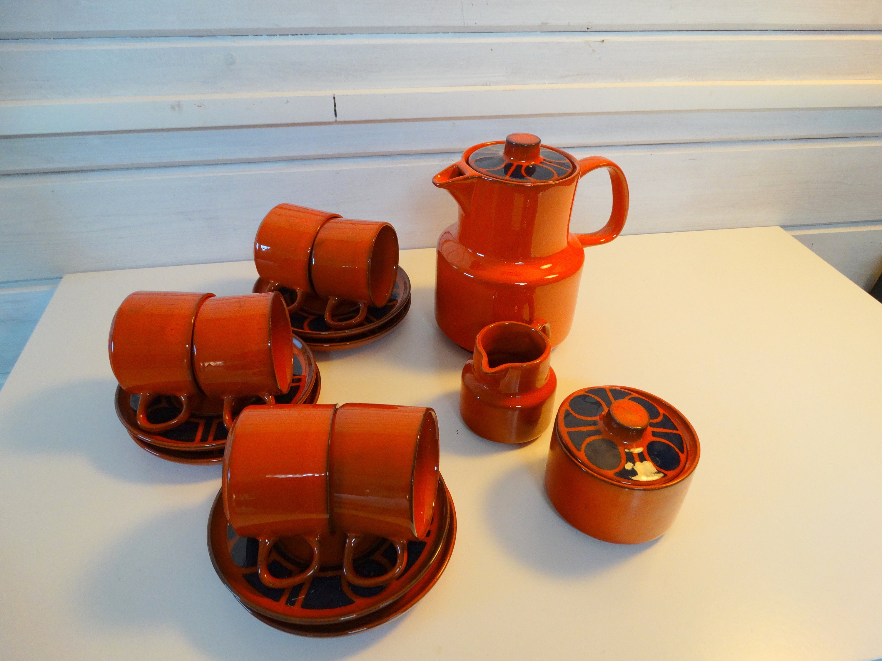 Vintage Orange Melitta Ceracron tea or coffee set, Melitta Germany