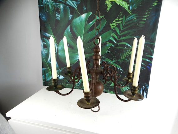 Lebber vintage® - Antique 6-arm ball crown chandelier, chandelier lustre for candles copper old Dutch candle crown