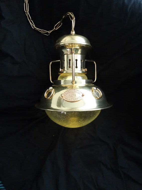 Lebber vintage® - Vintage ship lamp, made by Eram Italy. S.S. Grand river etching. 1873, Saint Louis