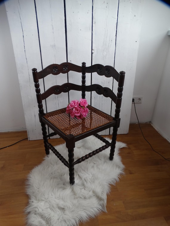 Lebber vintage® - Antique beech wooden hand-turned So-called Bobbin chair, with webbing seat!