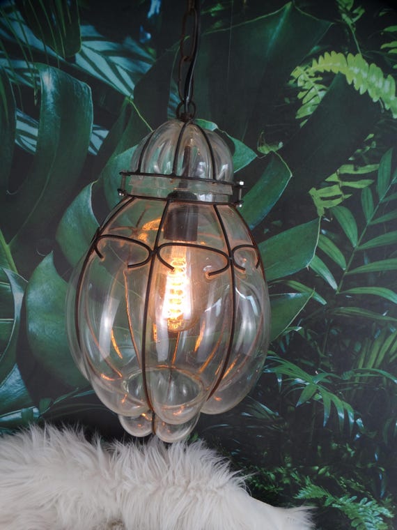 Lebber vintage® - Beautiful blown glass ceiling lamp, Lantern style lamp, Murano glass, Venetian lamp.