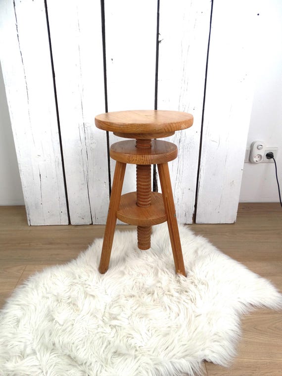 Lebber vintage® - Solid wood adjustable screw stool, craftsman vintage stool 1980s Active