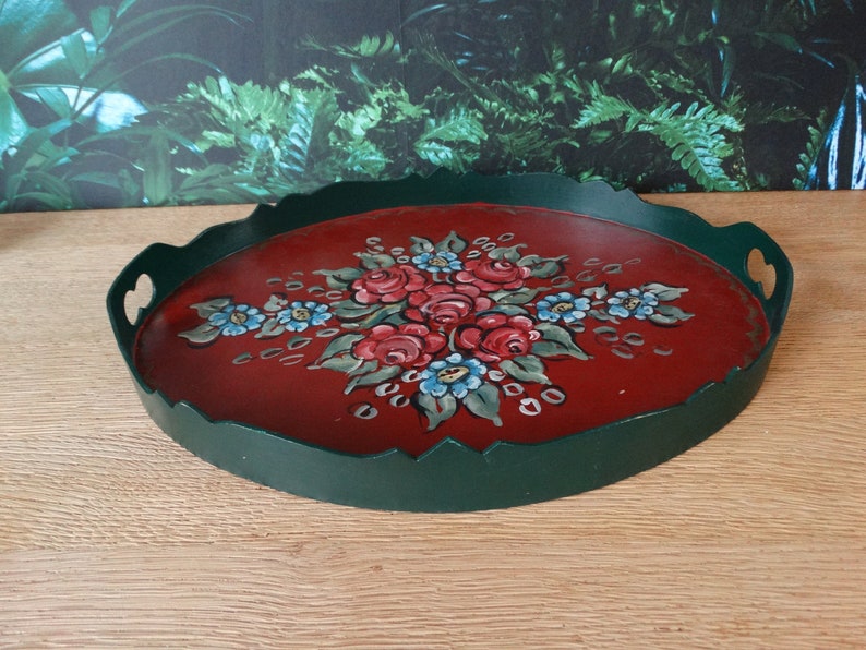 Lebber vintage® Hindeloopen hand-painted tray, folk art tray, hand-painted tray, Frisian tray, Hindeloopen tray, Vintage Friesland afbeelding 3