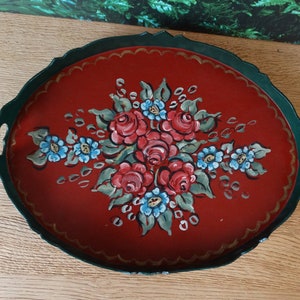 Lebber vintage® Hindeloopen hand-painted tray, folk art tray, hand-painted tray, Frisian tray, Hindeloopen tray, Vintage Friesland Green/red oval