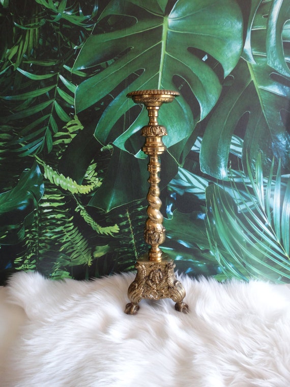 Lebber vintage® - Church candlestick brass, 52 cm, Belgium 1920.