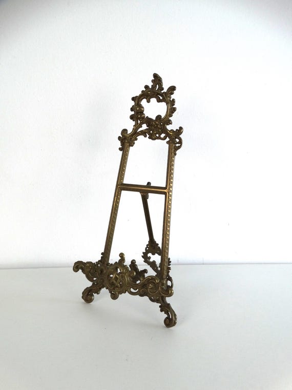 Lebber vintage® - 21-inch huge vintage brass easel stand display, Art Nouveau brass picture ornate painting French Victorian.