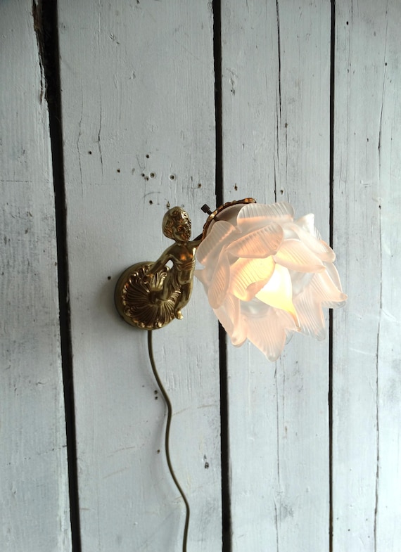 Lebber vintage® - vintage brass Italian cherub wall sconces lamp light.