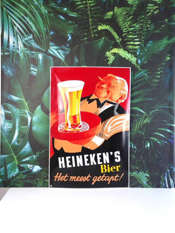 Lebber vintage® - HEINEKEN BEER, metal enamel advertising sign 90s, Holland Dutch Heineken Beer Collectible Sign, Beer Distillery.