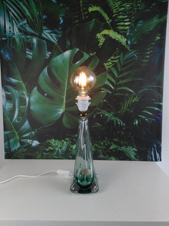 Lebber vintage® - Large Val St Lambert table lamp. Green in the glass!