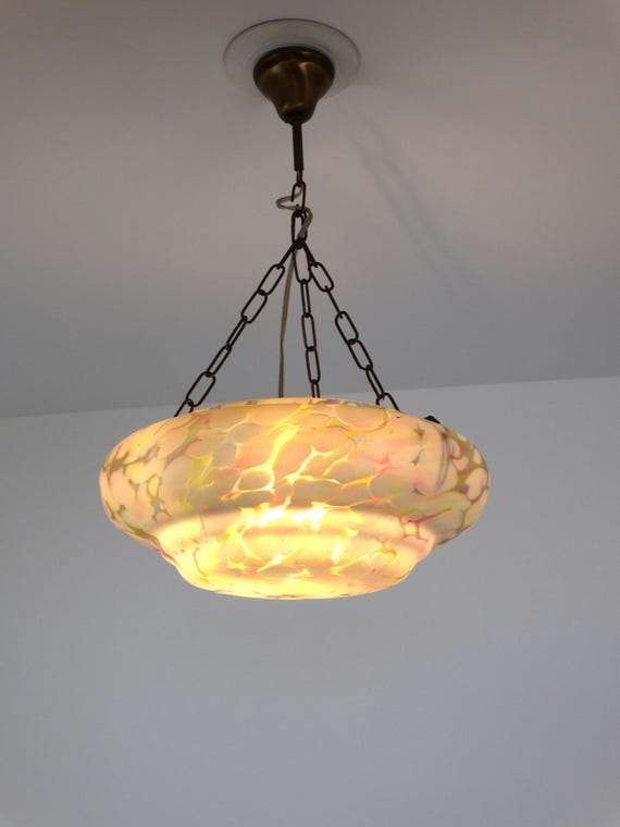 Lebber vintage® - Antique French 1930s pendant lamp, cloudy, very beautiful.