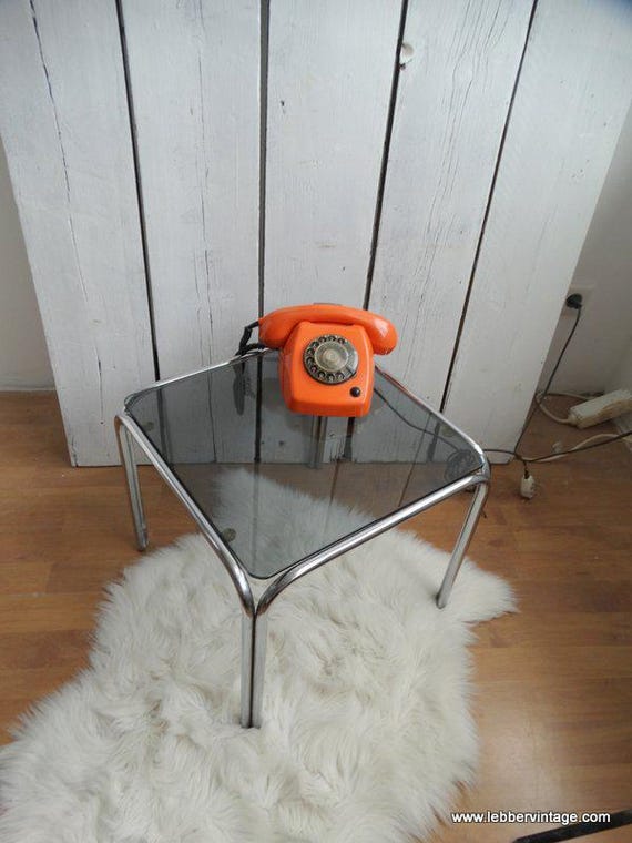 Lebber vintage® - Vintage Mimiset gray smoked glass, side table, plant table, telephone table.