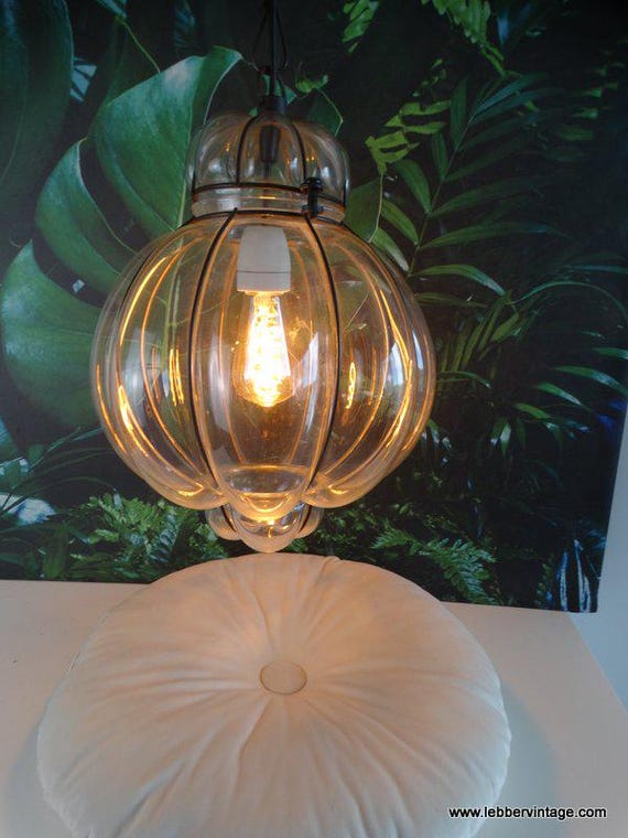 Lebber vintage® - Beautiful Venetian blown glass ceiling lamp, Lantern style lamp, Murano glass, Venetian lamp.