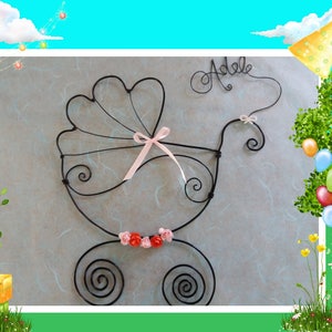 Wall decoration in aluminum wire &quot;The pram&quot;