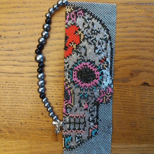 Marque-pages en perles Miyuki " Calavera "