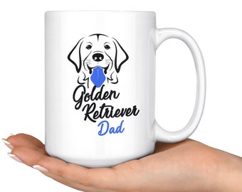 Golden Retriever Dad Coffee Mug, Retriever Dog Owner Dad Birthday Present Gift, Retriever Lover Dad Mug, Blue Golden Retiever Dog Mug