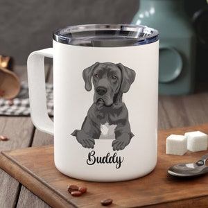 Personalized Great Dane Insulated Coffee Mug, Dog Owner Portrait Mug, Great Dane Owner Custom Dog Mug, Remembrance Memorial Gift