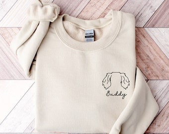 Sudadera con contorno de oreja de Setter inglés, sudadera con capucha de dibujo de orejas - Camisa de orejas de mascota con retrato personalizado - Sudadera de mamá de perro - Sudadera de dueño de perro nuevo