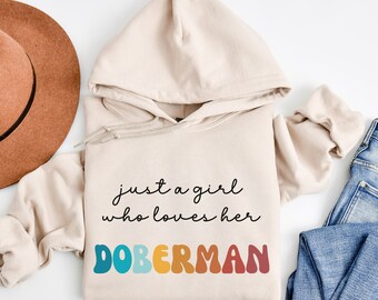 Doberman Dog Retro Hoodie Gift for Girl or Woman - Funny Dog Hooded Sweatshirt - Doberman Dog Owner Hoodie Gift for Pet Lover