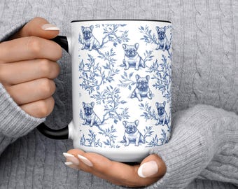 French Bulldog Blue Toile De Jouy Mug New Puppy Pawrent Drinkware Chinoiserie Dog Lovers Person Coffee Cup Custom Fur Mom Present
