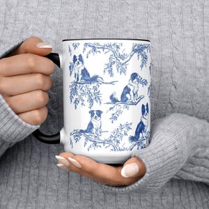 Border Collie Toile De Jouy Mugg Ny Valpägare Gåva Blå Chinoiserie Vallhund Älskare Person Kaffekopp Päls Mamma Dryckesglas Pawrent Present