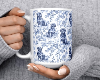 Rottweiler Toile De Jouy Becher Benutzerdefinierte Pawrent Geschenk Blau Chinoiserie Rottie Hund Mutter Kaffeetasse Pelz Eltern Trinkgeschirr Haustier-Liebhaber Geschenk