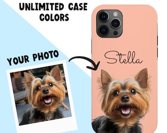 Custodia per telefono colorata con ritratto di animale domestico personalizzato, custodie per telefono resistenti o sottili per gli amanti dei cani, custodia per iPhone Samsung, regalo commemorativo personalizzato per la perdita di un animale domestico