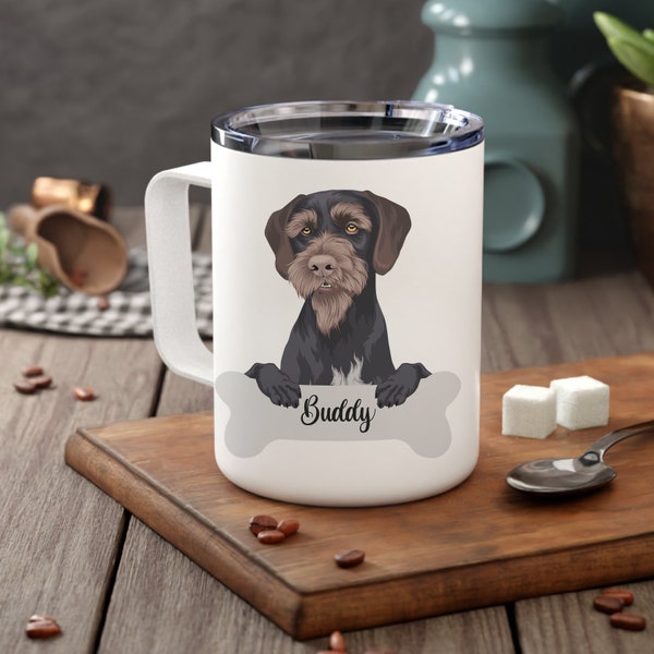 Personalized German Wirehaired Pointer Insulated Coffee Mug, Dog Owner Portrait Mug, Dog Owner Custom Mug, Remembrance Memorial Gift