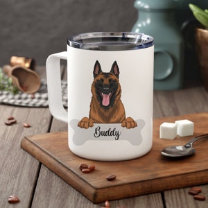 Personalized Belgian Malinois Insulated Coffee Mug, Dog Owner Portrait Mug, Belgian Malinois Owner Custom Dog Mug, Remembrance Memorial Gift