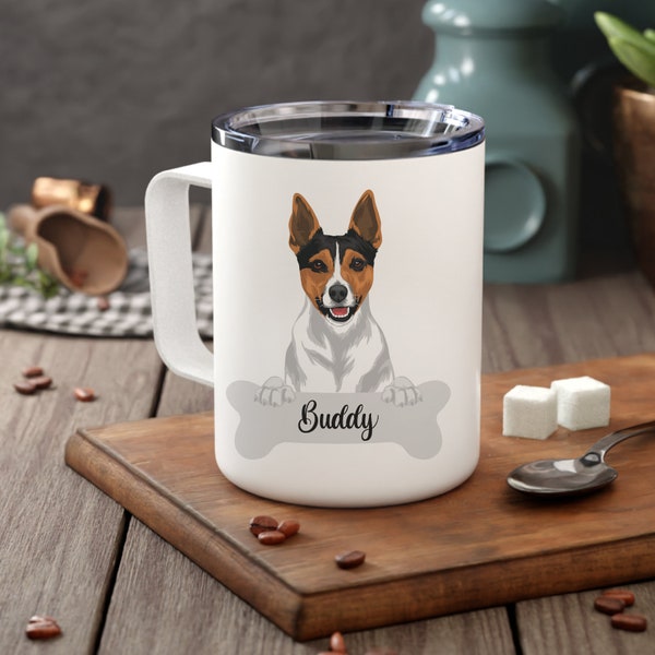 Personalized Rat Terrier Insulated Coffee Mug, Dog Owner Portrait Mug, Rat Terrier Owner Custom Dog Mug, Remembrance Memorial Gift