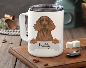 Personalized Irish Setter Insulated Coffee Mug, Dog Owner Portrait Mug, Irish Setter Owner Custom Dog Mug, Remembrance Memorial Gift