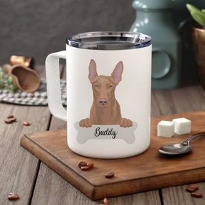 Personalized Pharaoh Hound Insulated Coffee Mug, Dog Owner Portrait Mug, Pharaoh Hound Owner Custom Dog Mug, Remembrance Memorial Gift